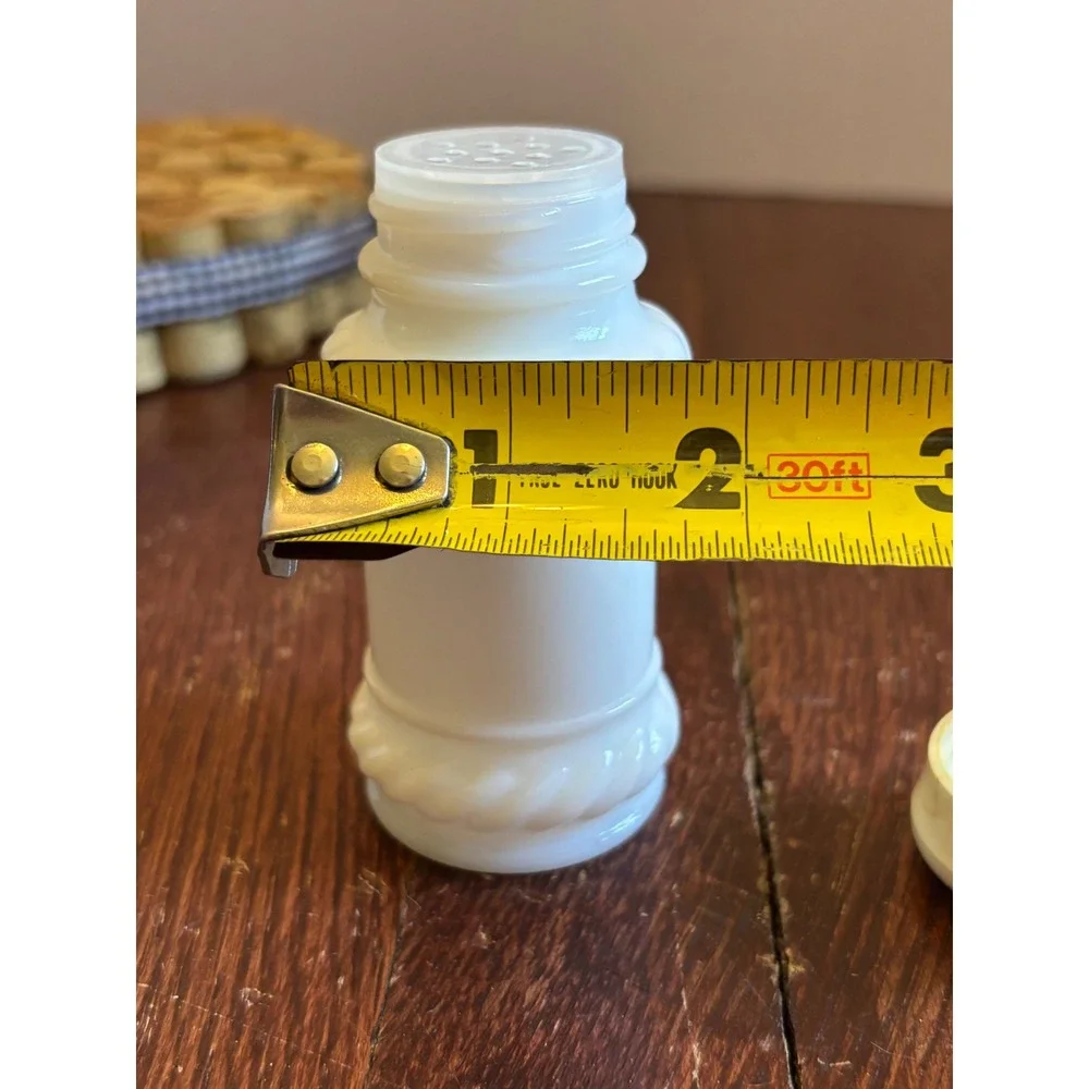 Vintage Milk Glass Shaker White Rope Twist Design Yellow Cap 3.5 Inch